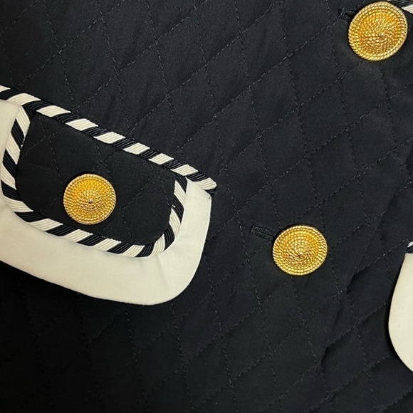 ESCADA VTG 80s Quilted Silk Flap Pockets Gold Button Front Collarless Jacket M - Picture 3 of 8